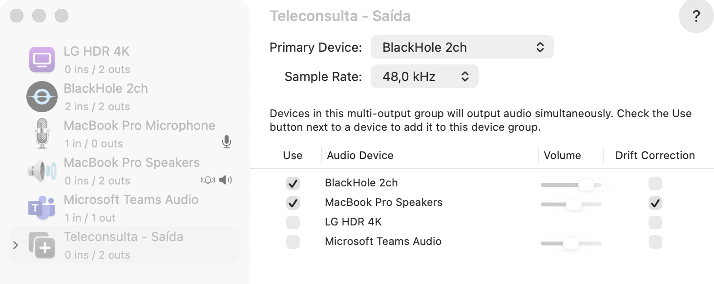 Configuração do Multi-Output Device