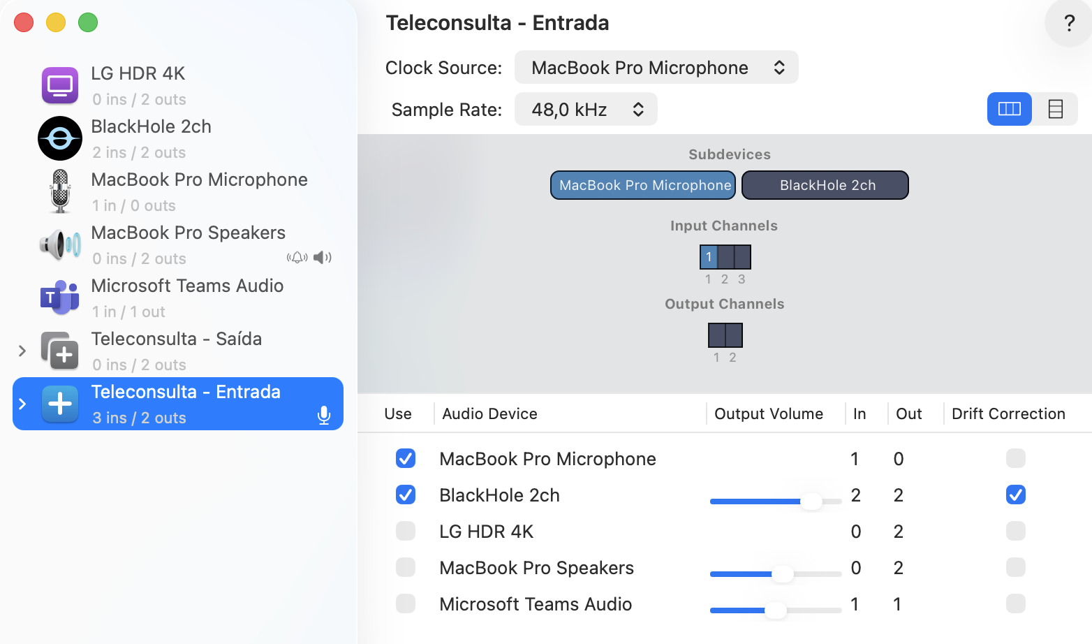 Configuração do Aggregate Device