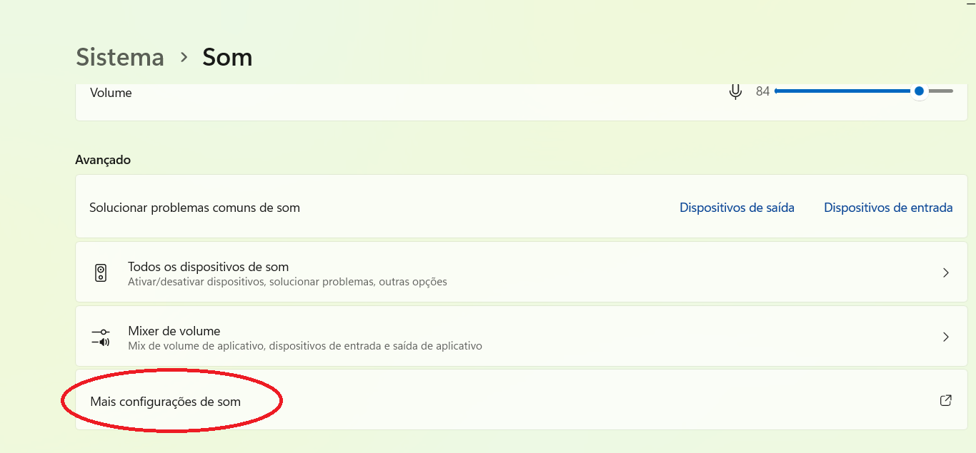 Mais configurações de som