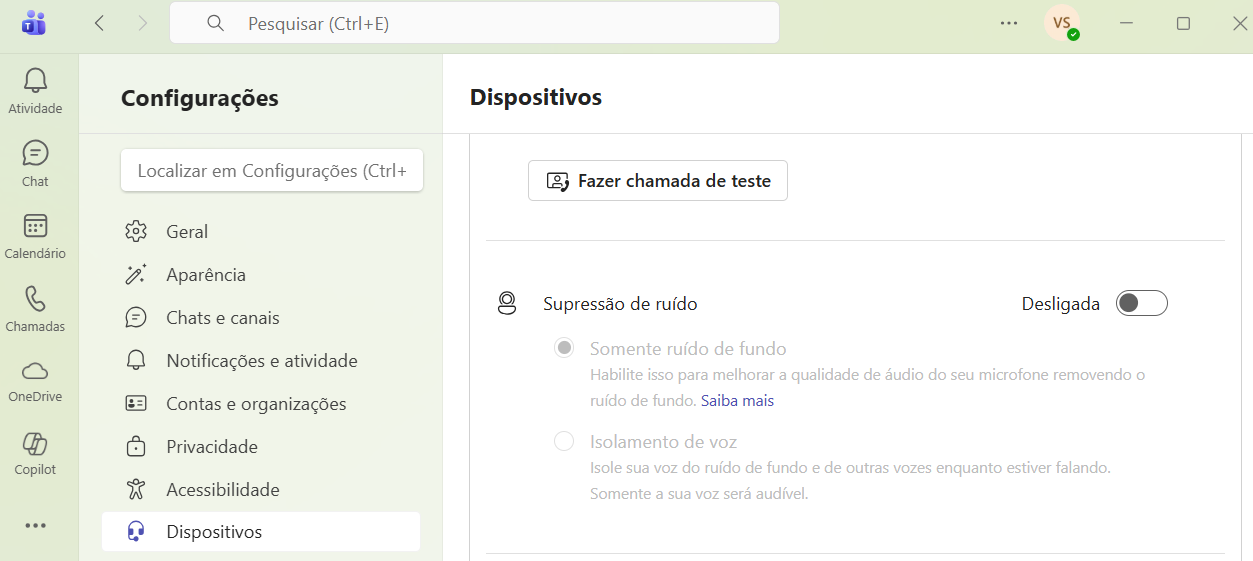 Supressão de ruído desativada