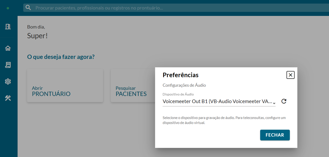 Preferências do PED-IA: VoiceMeeter Out B1